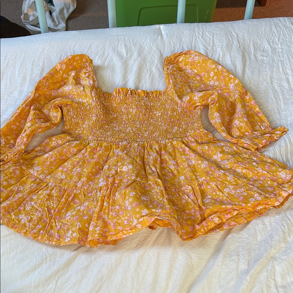 Crown & Ivy Kids Mustard Smocked Top